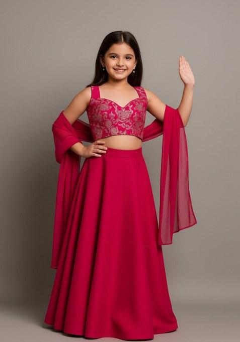 Girls Pink Georgette Lehenga Set