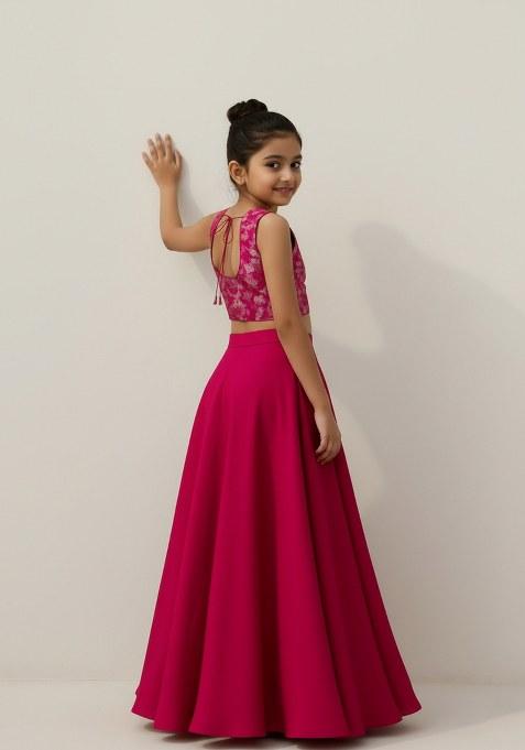 Girls Pink Georgette Lehenga Set