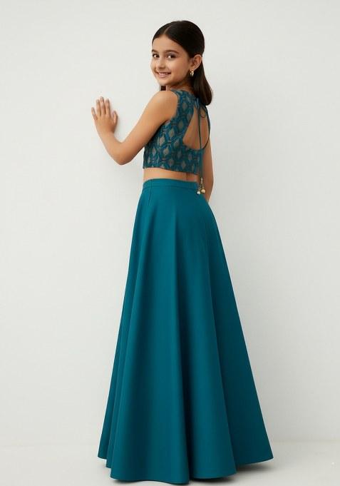Girls Turquoise Blue Georgette Lehenga Set
