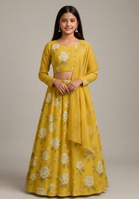 Girls Multicolor Floral Print Georgette Lehenga Set