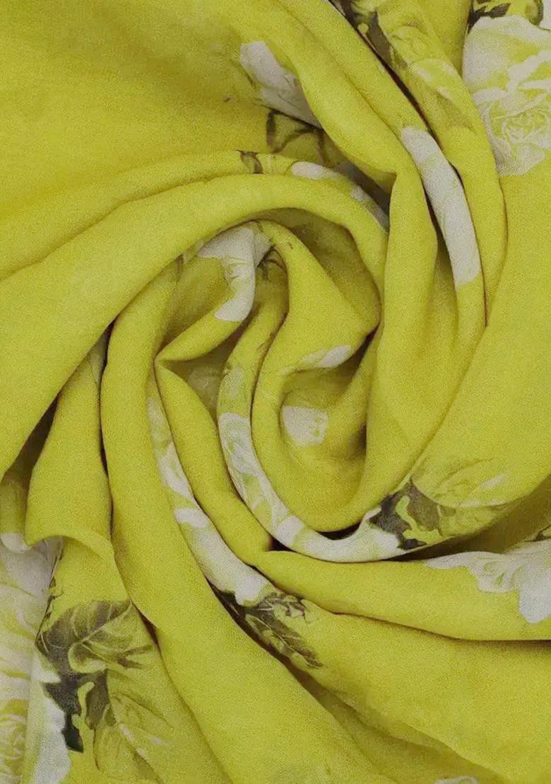 Girls Yellow Floral Print Georgette Lehenga Set