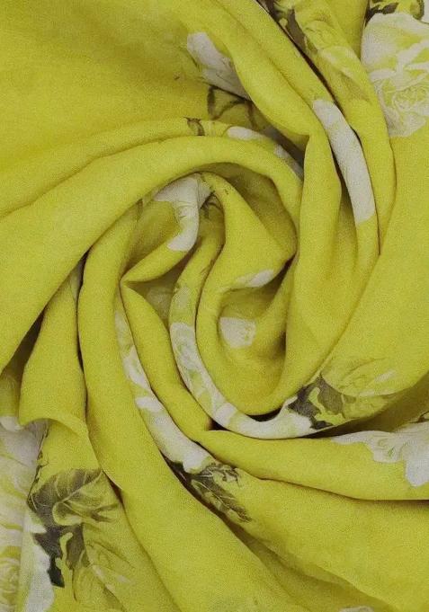 Girls Yellow Floral Print Georgette Lehenga Set