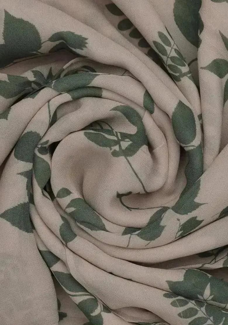 Girls Olive Green Leaf Print Georgette Lehenga Set