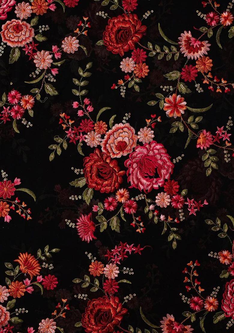 Girls Black Embroidered Georgette Lehenga Set - Indya