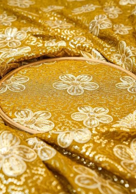 Girls Yellow Embroidered Georgette Lehenga Set