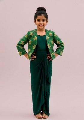 Girls Sea Green Embroidered Georgette Lehenga Set