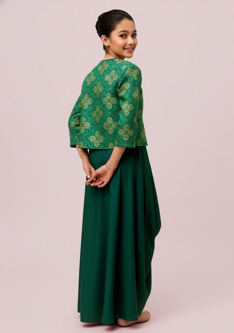 Girls Sea Green Embroidered Georgette Lehenga Set