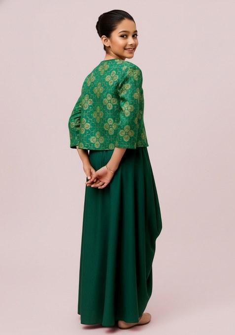 Girls Sea Green Embroidered Georgette Lehenga Set