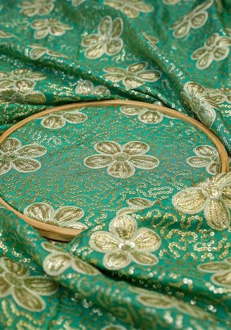Girls Sea Green Embroidered Georgette Lehenga Set