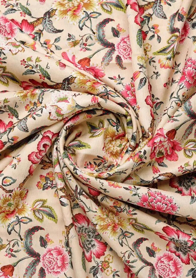 Girls Beige Floral Print Lehenga Set - Indya