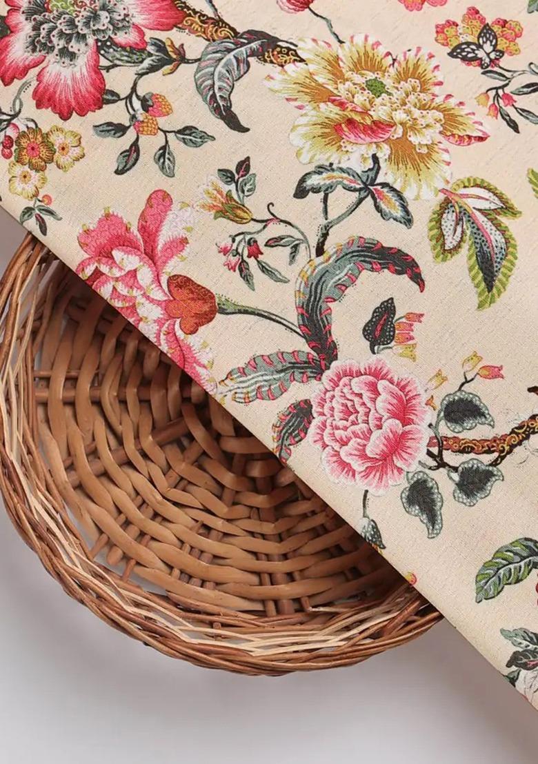 Girls Beige Floral Print Lehenga Set - Indya