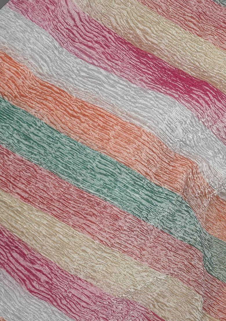 Girls Multicolor Textured Tissue Lehenga Set - Indya