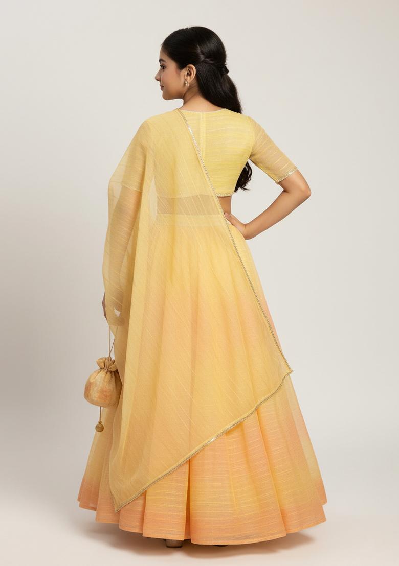 Girls Multicolor Textured Tissue Lehenga Set - Indya