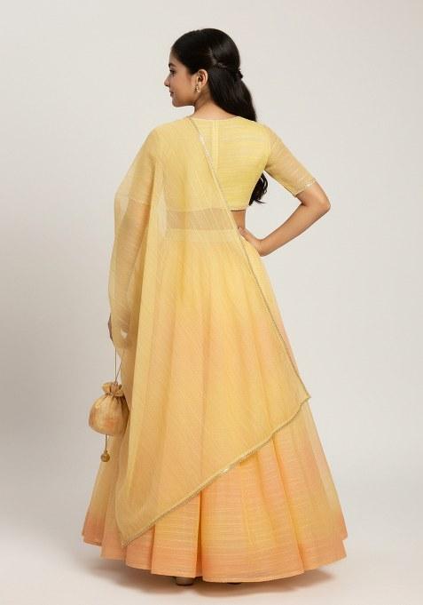 Girls Multicolor Textured Tissue Lehenga Set