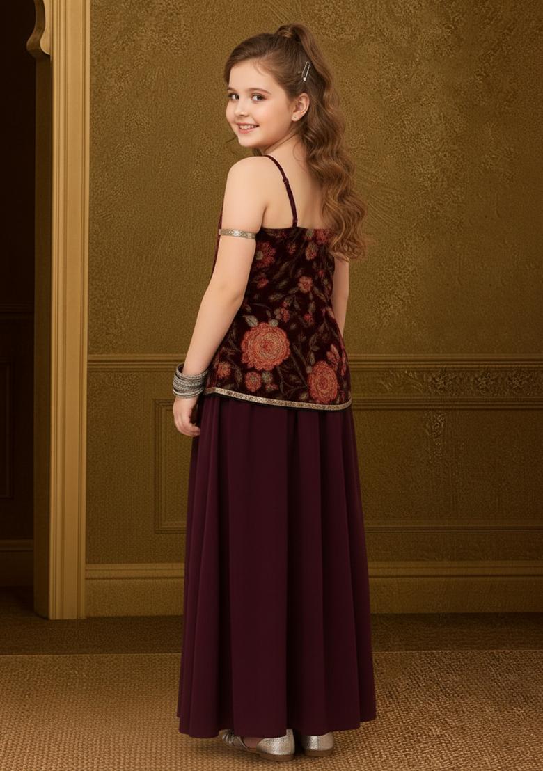 Girls Red Embroidered Georgette Fusion Set - Indya