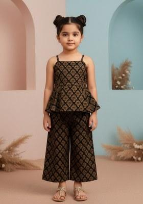Girls Black Brocade Co-Ord Set