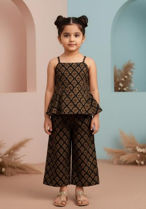 Girls Black Brocade Co-Ord Set