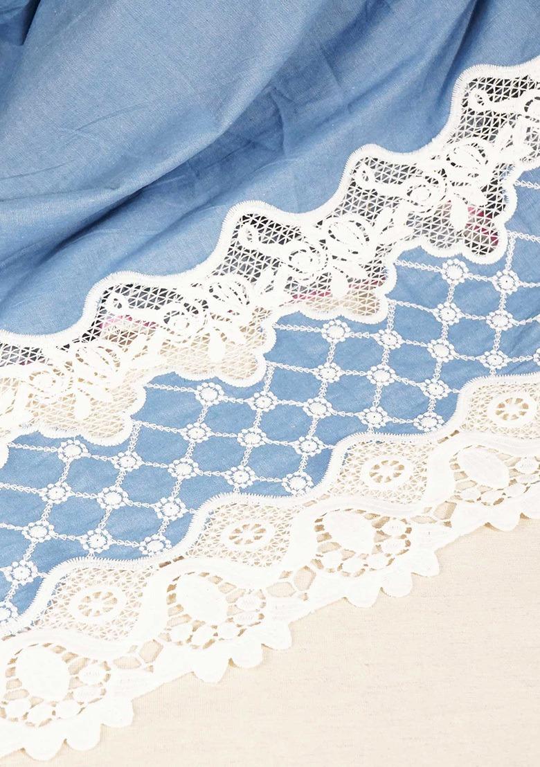 Girls Light Blue Solid Denim Co-Ord Set - Indya