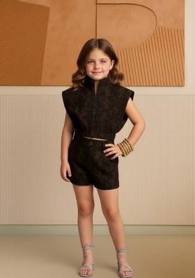 Girls Brown Denim Co-Ord Set