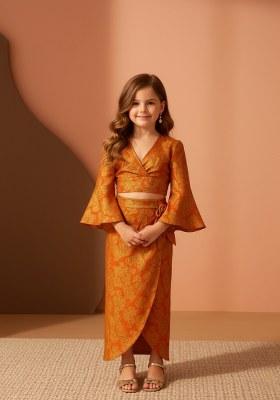 Girls Peach Brocade Skirt Set