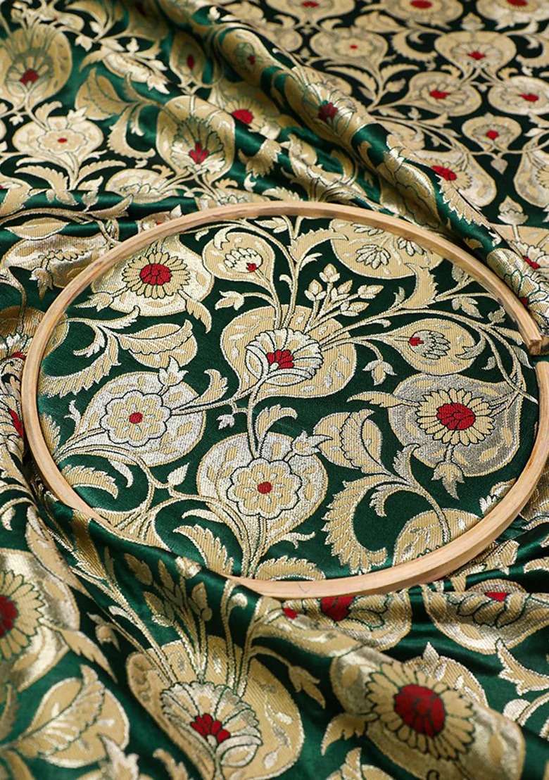 Girls Green Brocade Skirt Set - Indya