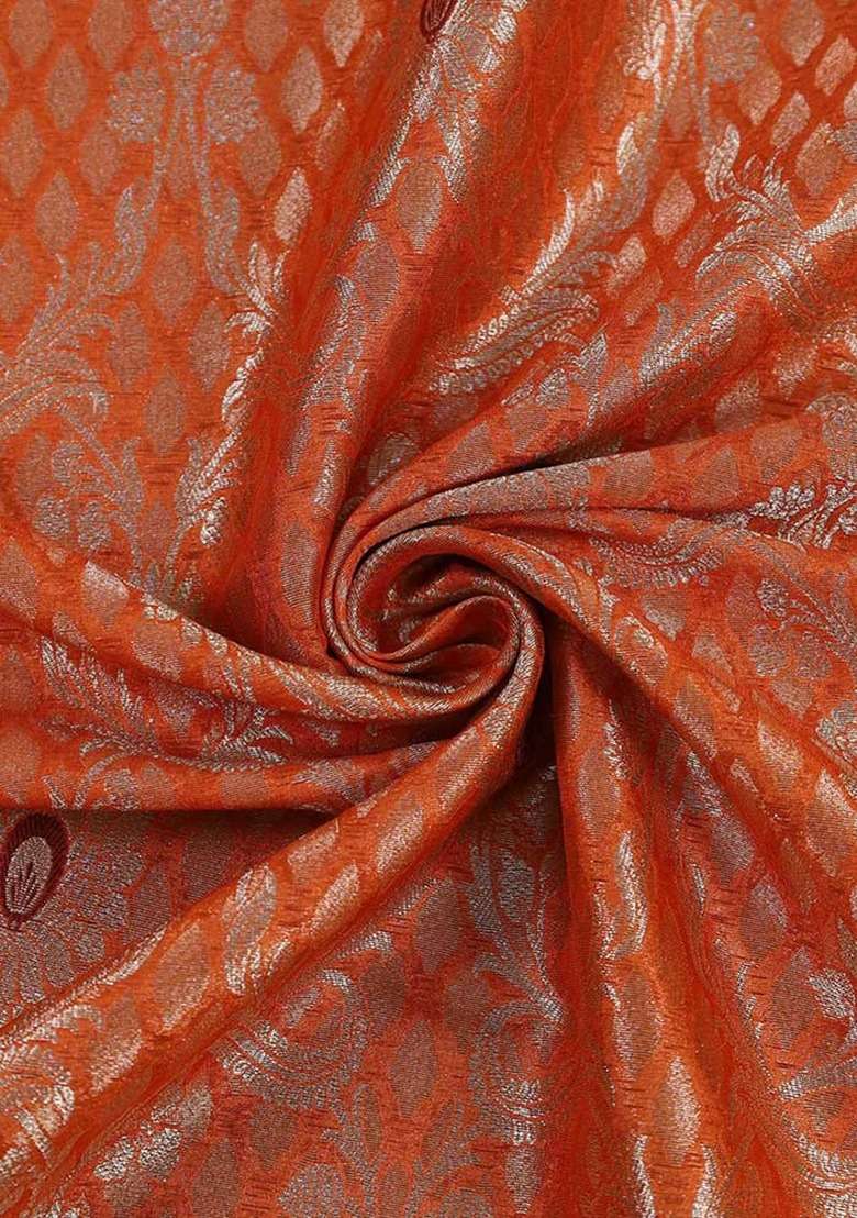 Girls Orange Brocade Co-Ord Set - Indya
