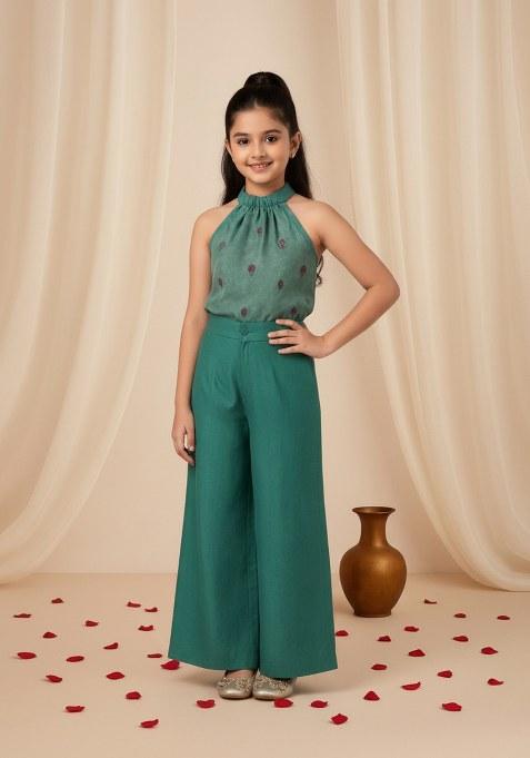 Girls Sea Green Brocade Co-Ord Set