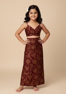 Girls Burgundy Brocade Co-Ord Set