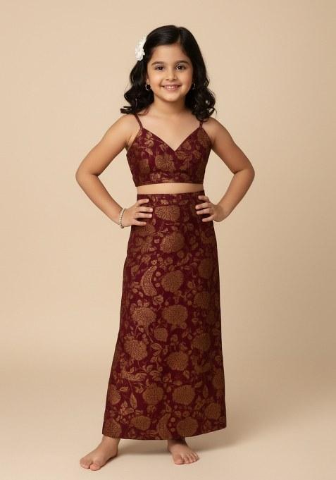 Girls Burgundy Brocade Co-Ord Set