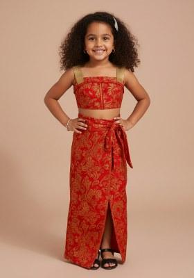 Girls Red Brocade Co-Ord Set