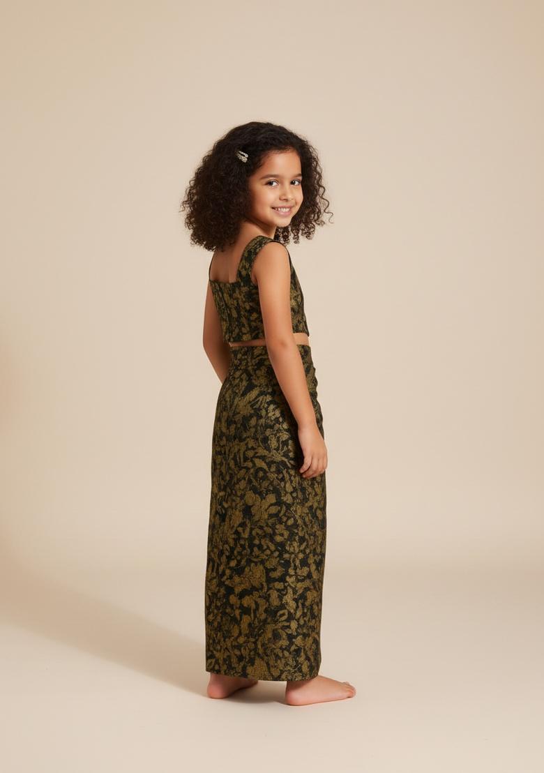 Girls Black Brocade Co-Ord Set - Indya