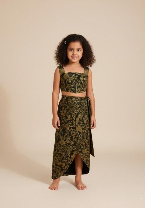 Girls Black Brocade Co-Ord Set