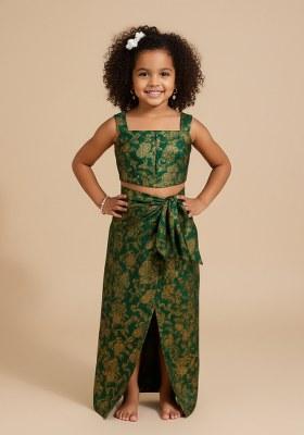 Girls Green Brocade Co-Ord Set