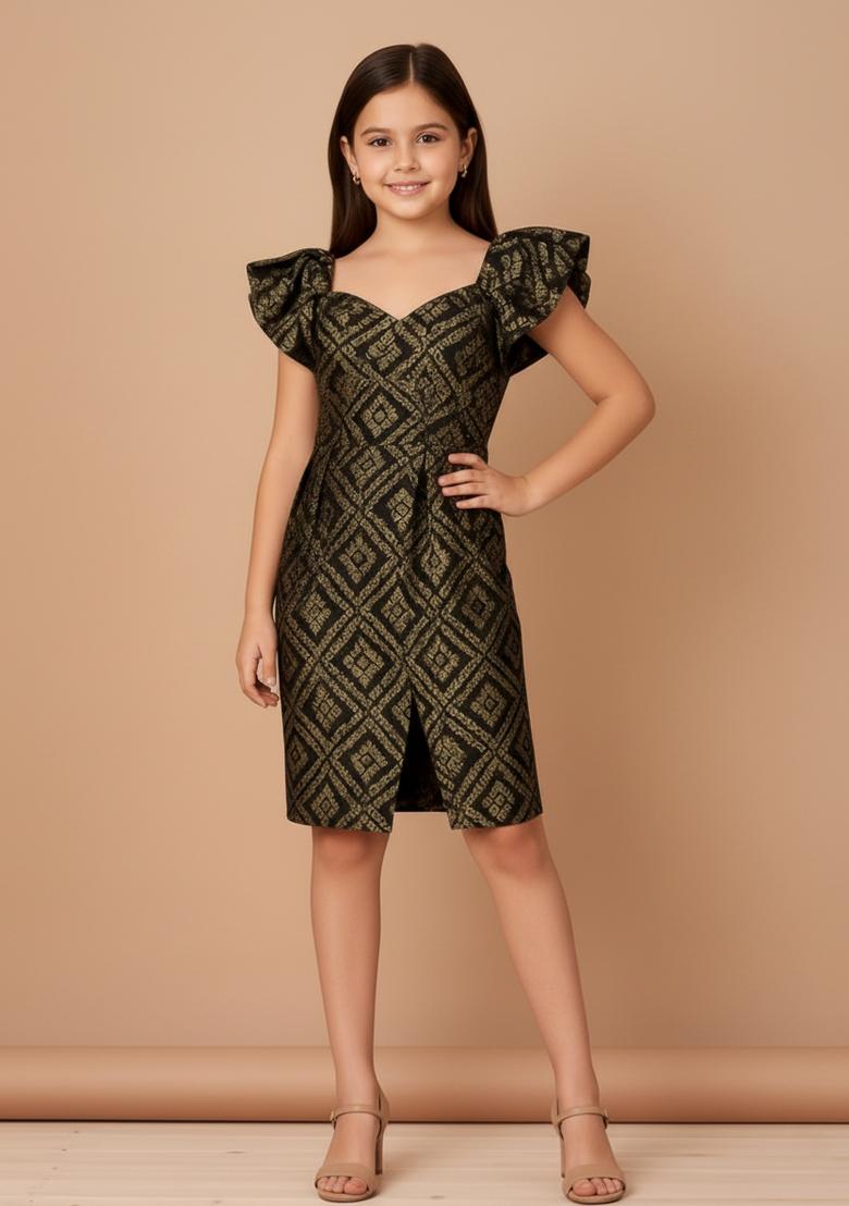 Girls Golden Brocade Dress