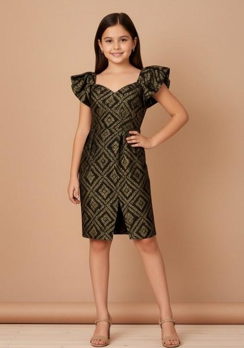 Girls Golden Brocade Dress