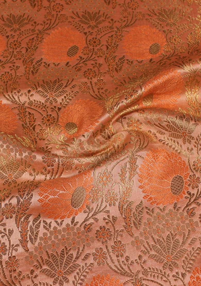 Girls Orange Brocade Dress - Indya