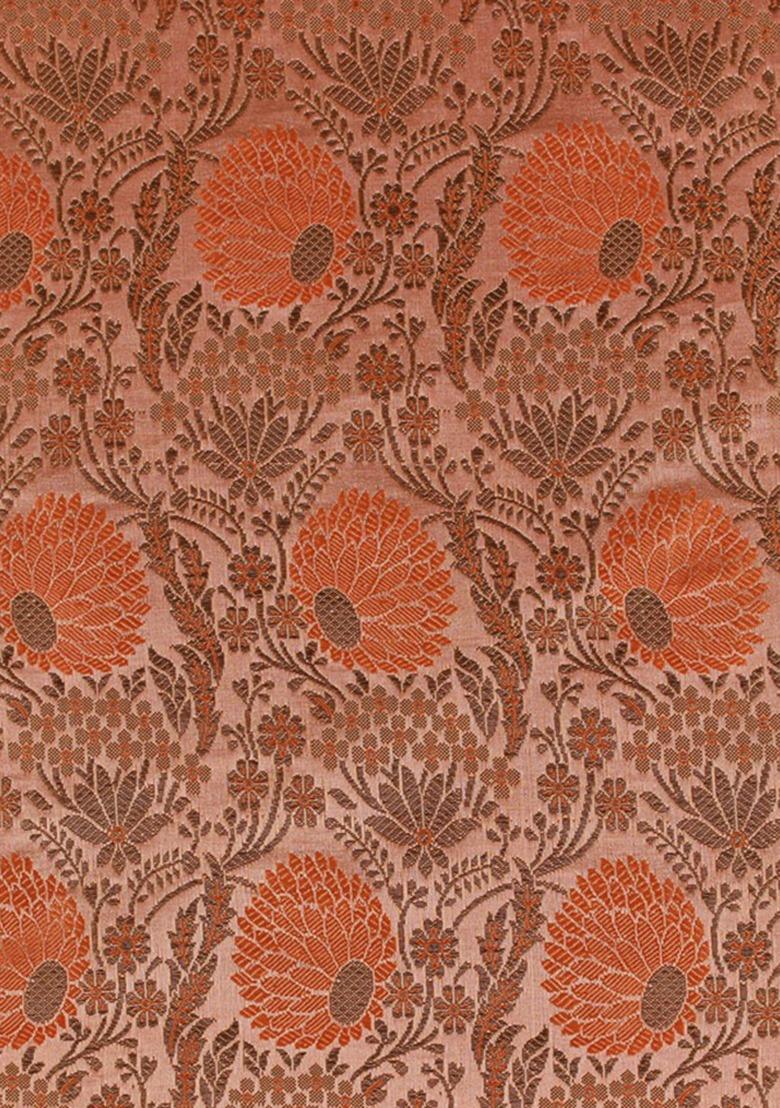 Girls Orange Brocade Dress - Indya