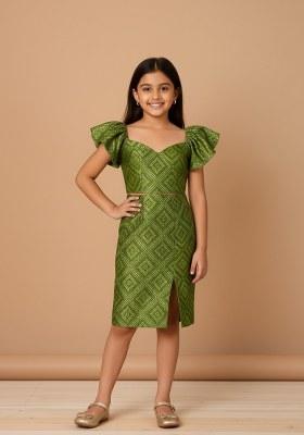 Girls Green Brocade Dress