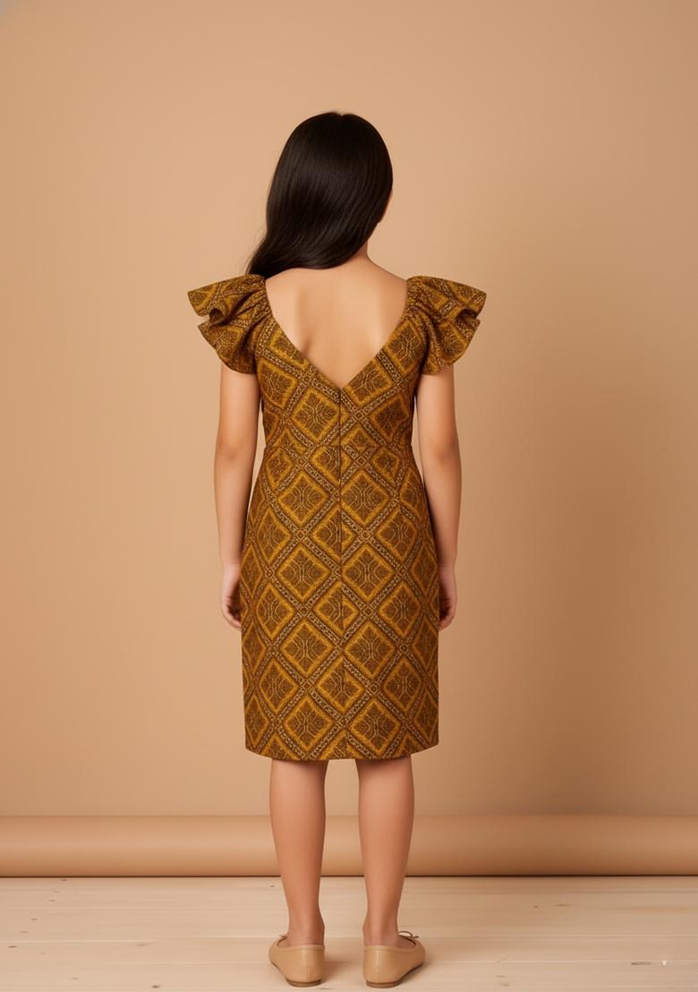 Girls Yellow Brocade Dress - Indya