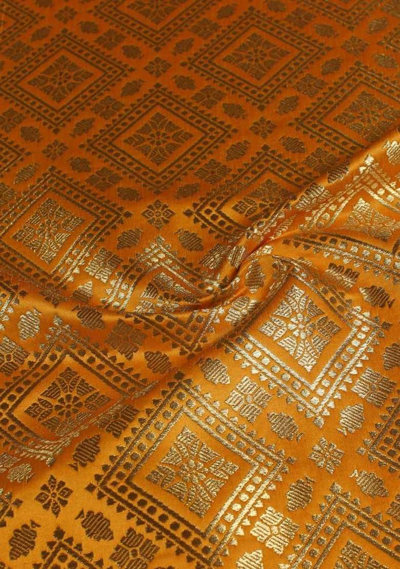 Girls Yellow Brocade Dress - Indya