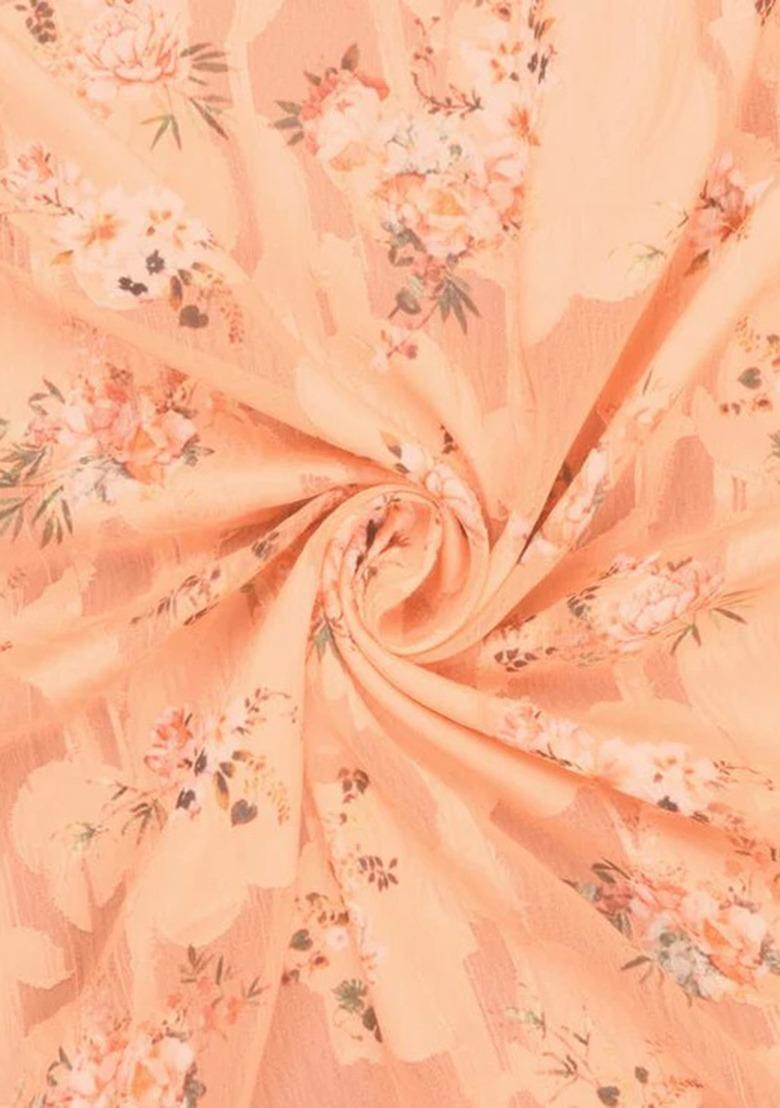 Girls Peach Floral Print Georgette Co-Ord Set