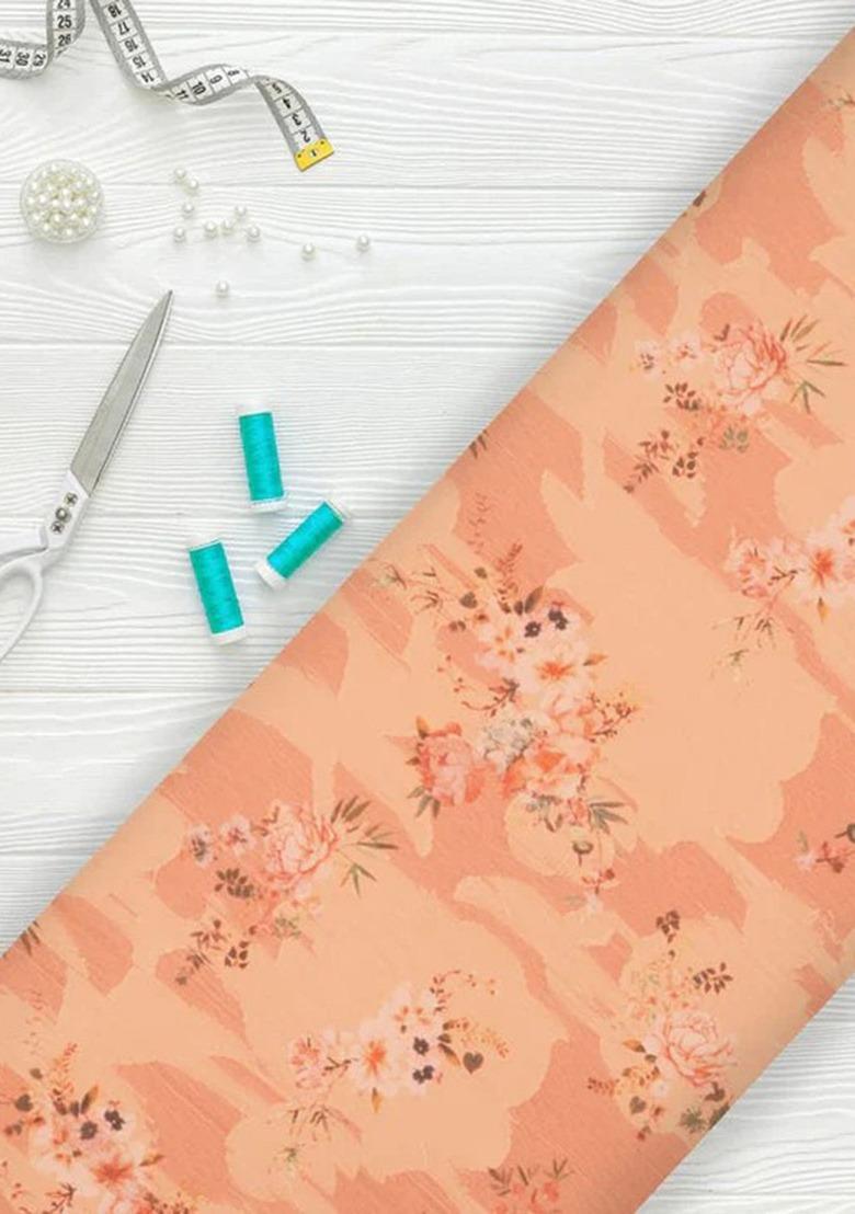 Girls Peach Floral Print Georgette Co-Ord Set - Indya