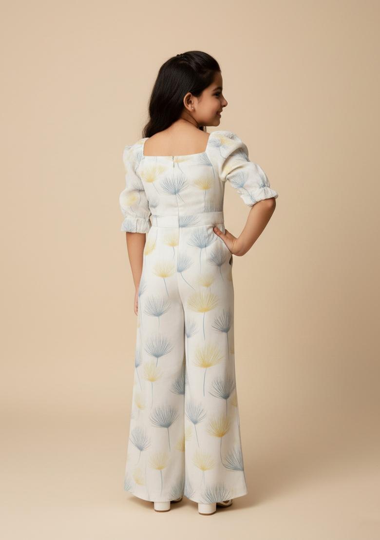 Girls White Figure Print Georgette Co-Ord Set - Indya