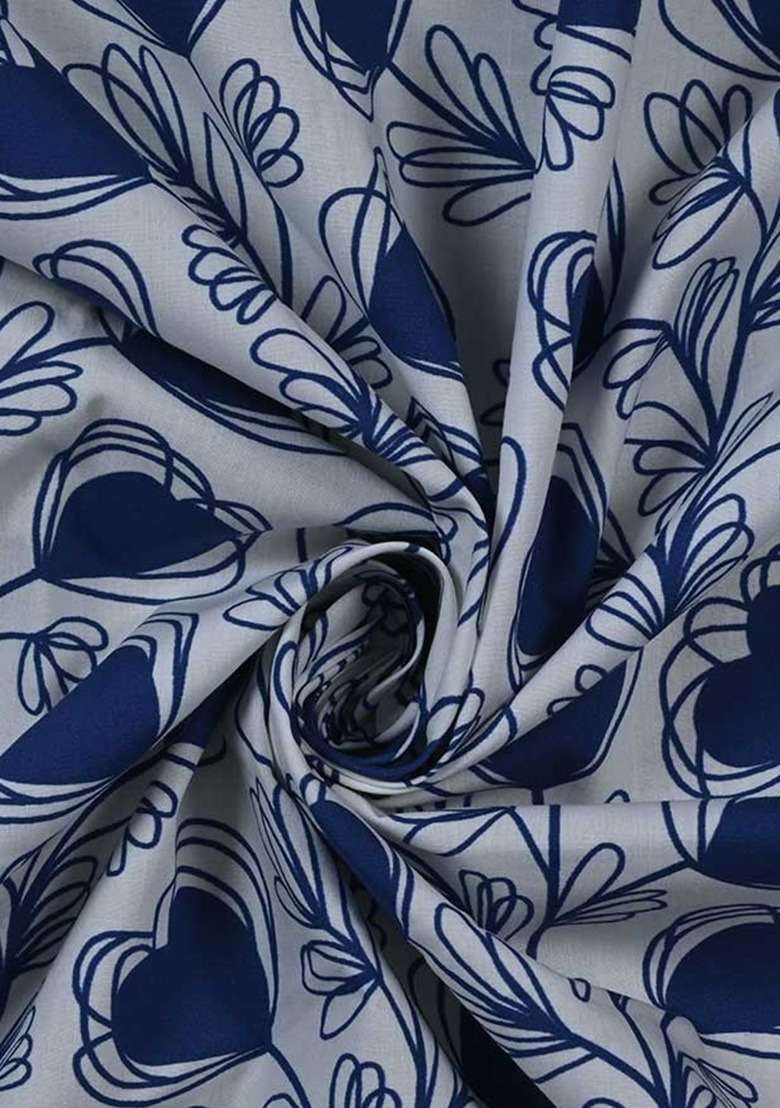 Girls Blue And White Floral Print Poplin Co-Ord Set - Indya