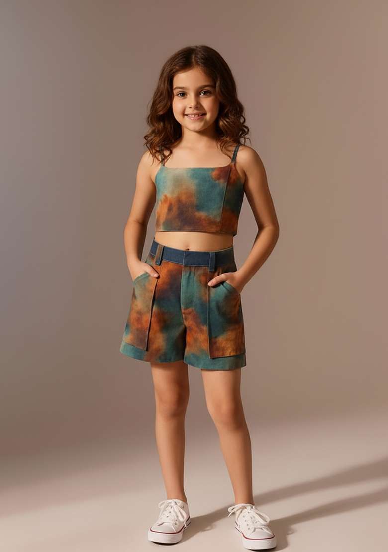 Girls Multicolor Abstract Print Poplin Co-Ord Set - Indya