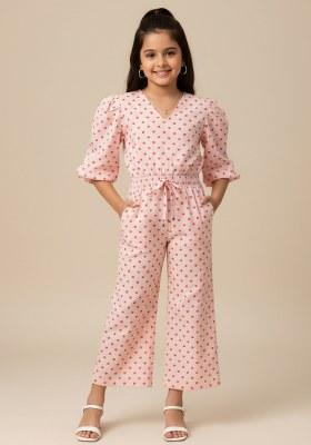 Girls Pink Polka Dot Poplin Co-Ord Set