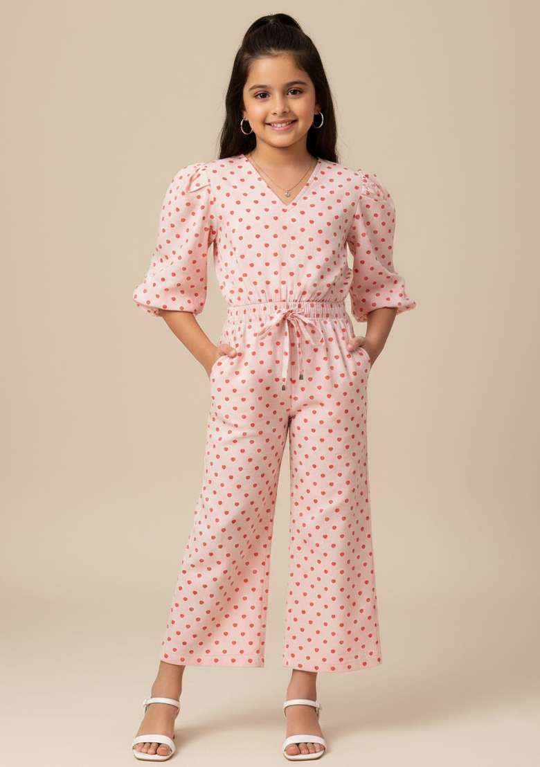 Girls Pink Polka Dot Poplin Co-Ord Set - Indya