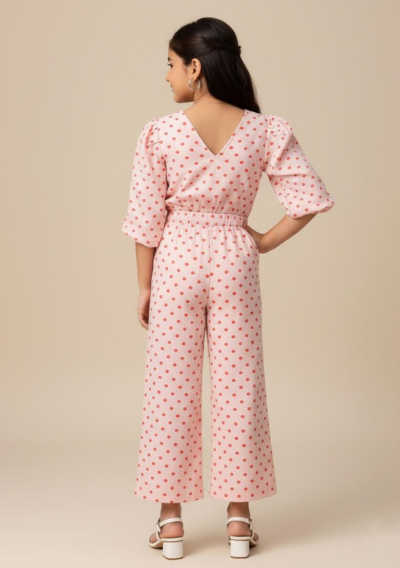 Girls Pink Polka Dot Poplin Co-Ord Set - Indya