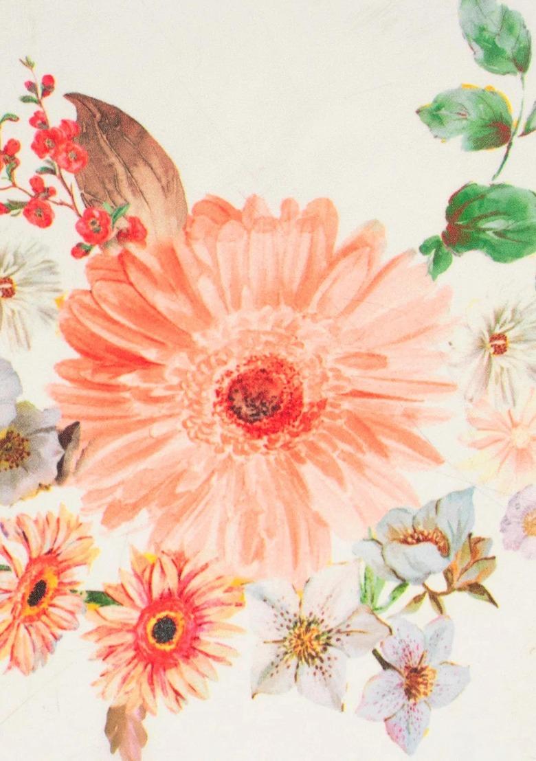 Girls Off White Floral Print Georgette Pre Draped Saree Set - Indya