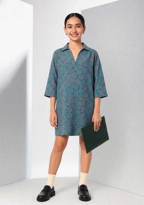 Girls Blue Embroidered Denim Dress